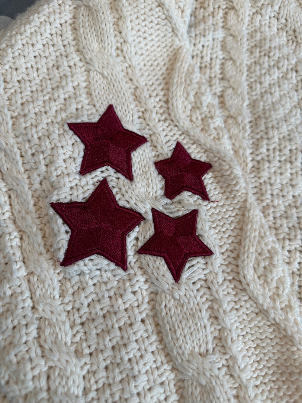 EUC Taylor Swift “RED” Cream Cable-Knit Cardigan w/ Star Appliqués SZ XS/SM - Picture 3 of 16